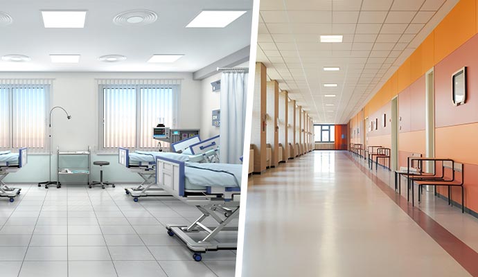 Collage of clean healthcare and school area