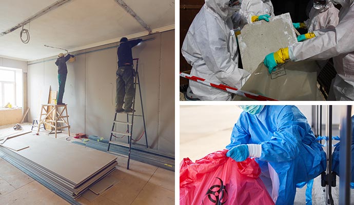 Collage of reconstruction, asbestos removal and biohazard cleanup service