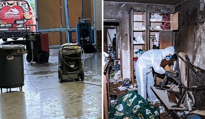 Collage of water and fire damage restoration