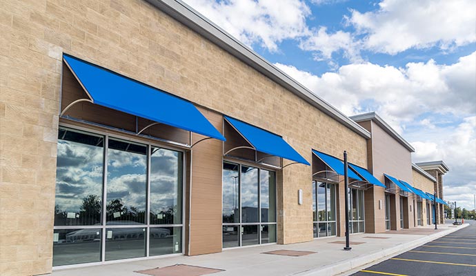 A commercial retail shopping center storefront