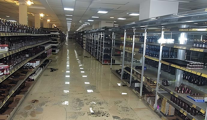 Retail store floor flooding damage