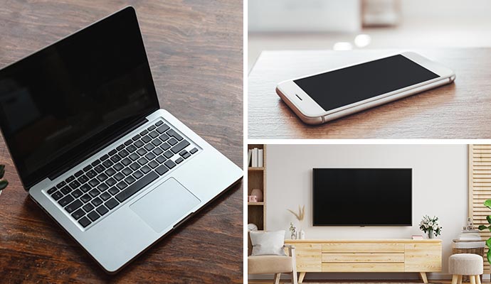 Collage of a laptop, a phone and a television Collage of a laptop, a phone and a television