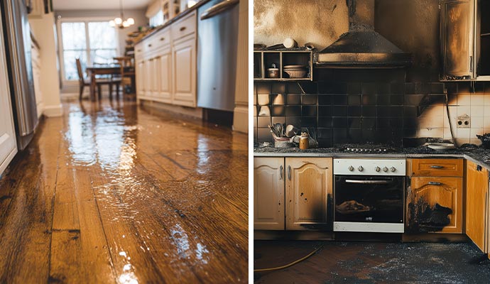 Emergency flood and fire damage restoration kitchen