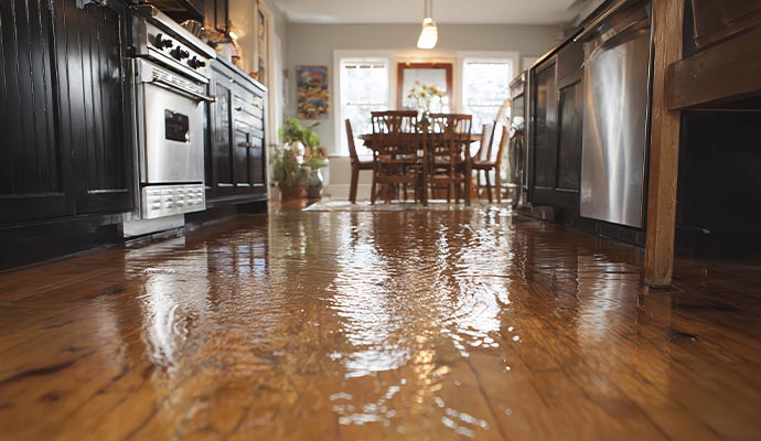 Emergency flood restoration kitchen floor