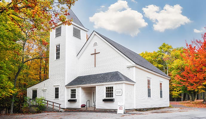 Exterior view of a white color church