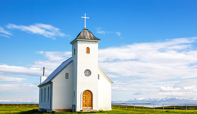Exterior view of a white color church