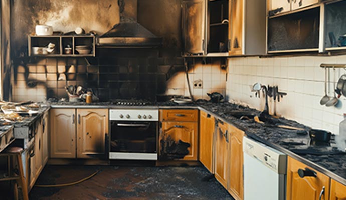 Fire damage residential kitchen.