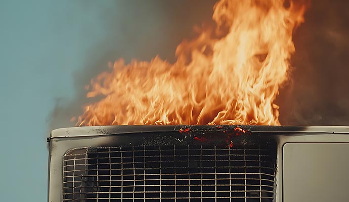 Air conditioning unit burning with large flames Air conditioning unit burning with large flames