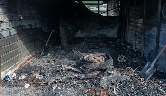 Fire damaged garage Fire damaged garage