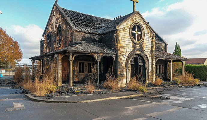 Fire damaged church