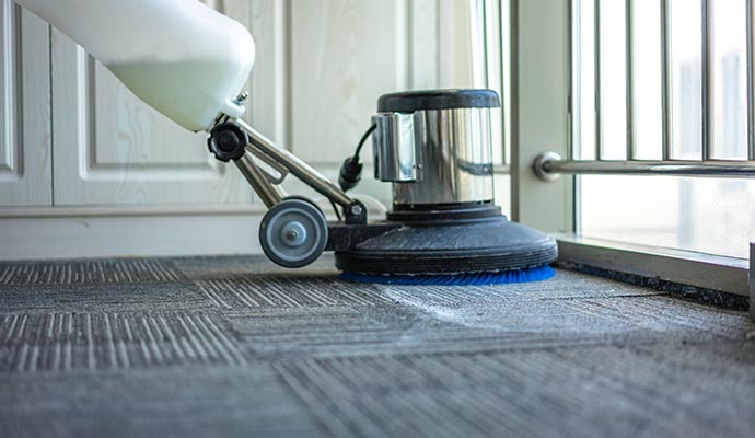 Floor deep cleaning by scrubber