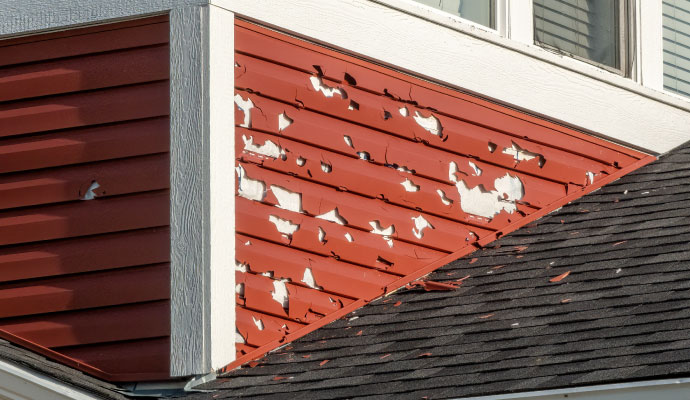 Hail damaged wall of a house