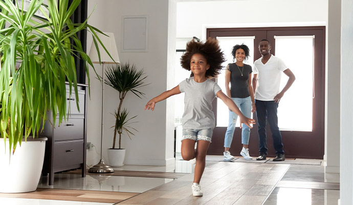 Happy family inside a clean healthy home