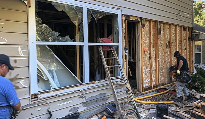 Professional reconstruction after a major storm disaster.