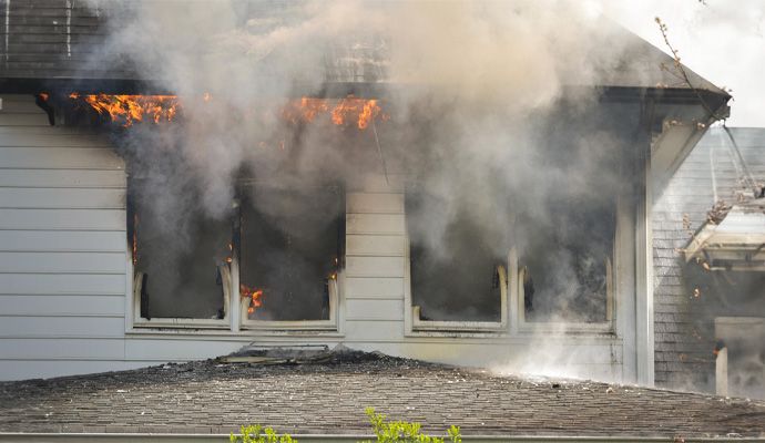 Soot damaged house