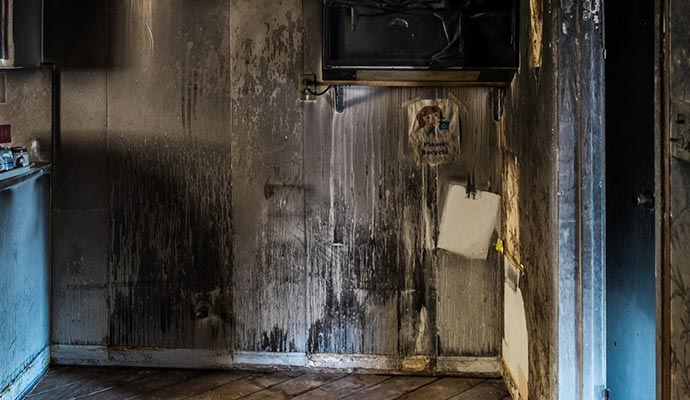 Soot damaged room