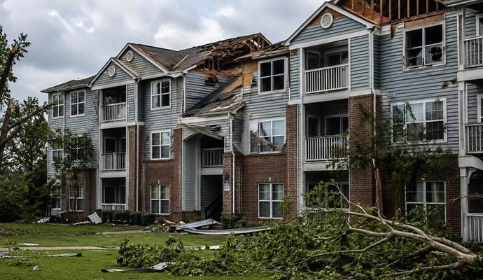Storm damaged apartment building