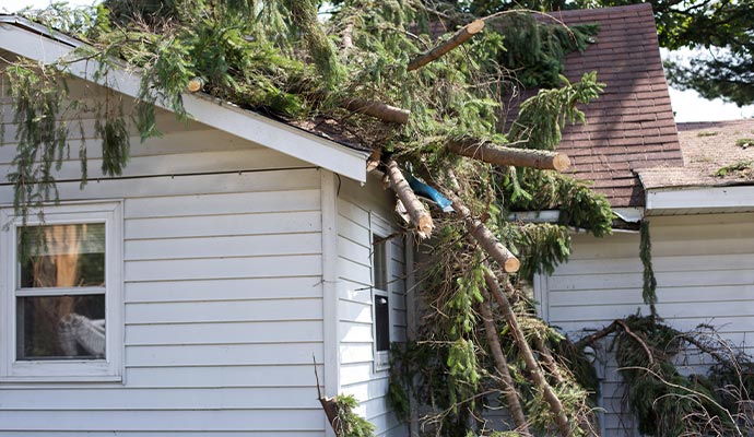 Storm damaged house