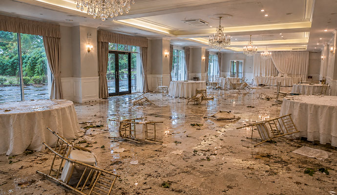 Storm damaged party hall
