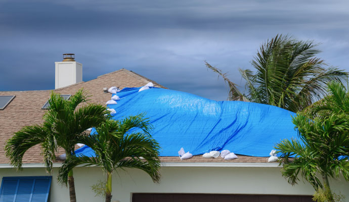 Storm damaged roof of a house