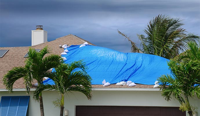 Tarping service for storm damaged roof
