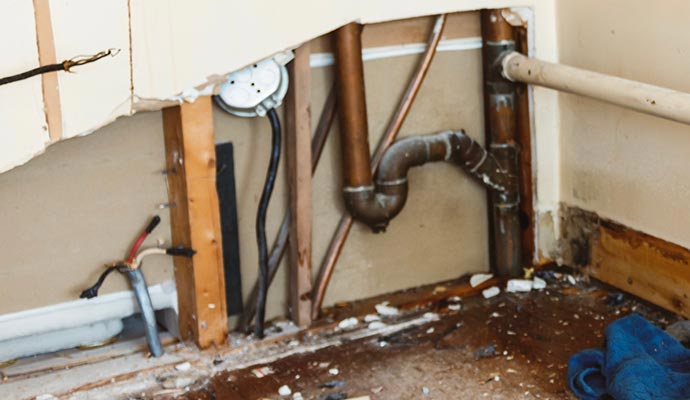 Damaged pipe lines in residential home