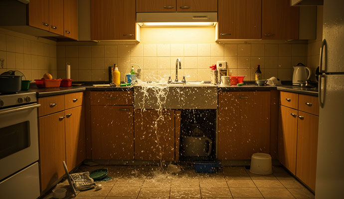 Water overflowing from kitchen sink due to clogged drain