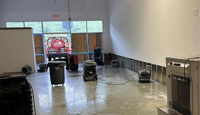 Water damage restoration service in progress
