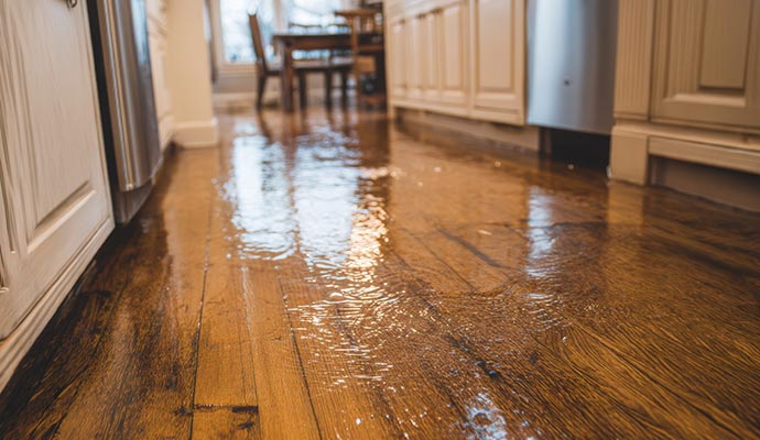 Water damaged kitchen floor